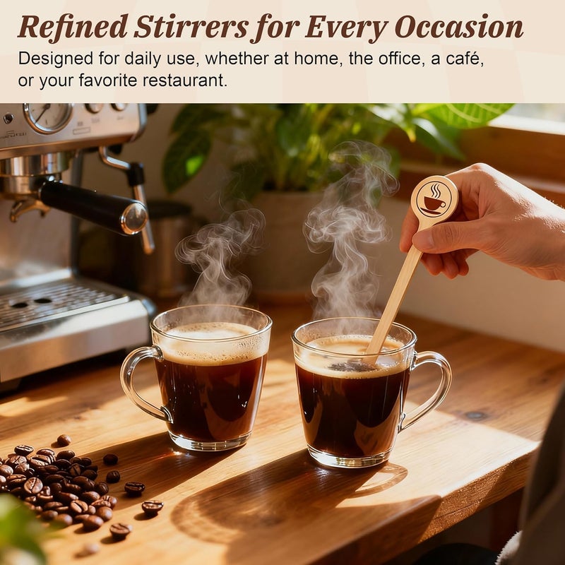 YANPROG Wooden Coffee Stirrers 100-Pack Coffee Stir Sticks 5.9 Inch Natural Birch Stir Sticks with Round Ends, Disposable Stirring Sticks for Coffee, Cocktails, Milk & Hot Drinks - Image 2